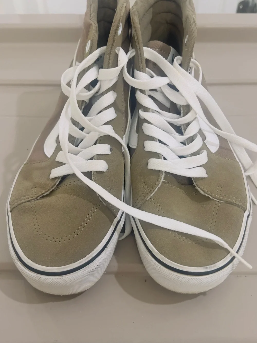 Ladies vans brown and olive Green High-Top Sneakers with White Laces
